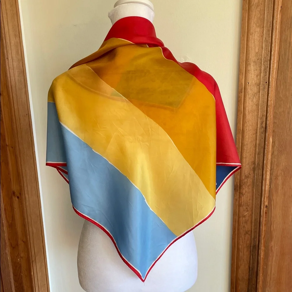 VERA NEUMANN Vintage Vibrant Colorblock Silky Square Scarf - Picture 4 of 16